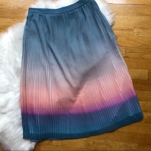 Halston Pleated Ombré Midi Georgette Crepe Skirt